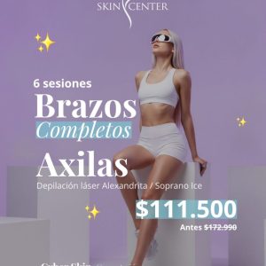 6 sesiones Brazos Completos + Axilas — Depilación láser Alexandrita / Soprano Ice · Cyber Skin Concepción · Skin Center