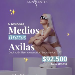 6 sesiones Medios Brazos + Axilas — Depilación láser Alexandrita / Soprano Ice · Cyber Skin Concepción · Skin Center