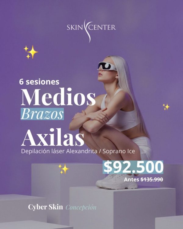 6 sesiones Medios Brazos + Axilas — Depilación láser Alexandrita / Soprano Ice · Cyber Skin Concepción · Skin Center