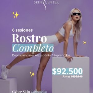 6 sesiones Rostro Completo — Depilación láser Alexandrita / Soprano Ice · Cyber Skin Concepción · Skin Center
