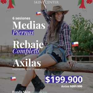 Fonda Skin - Depilación láser 6 sesiones Medias Piernas + Rebaje Completo + Axilas $199.900