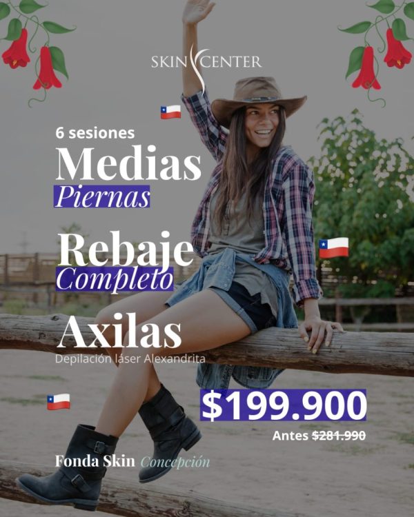 Fonda Skin - Depilación láser 6 sesiones Medias Piernas + Rebaje Completo + Axilas $199.900